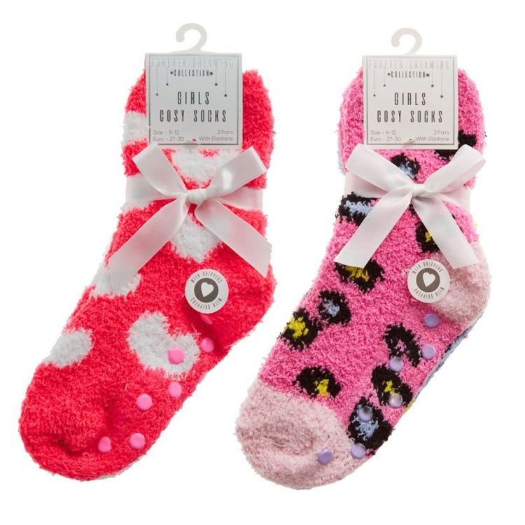 Picture of 43B813: GIRLS 2 PACK COSY SOCKS WITH GRIPPERS